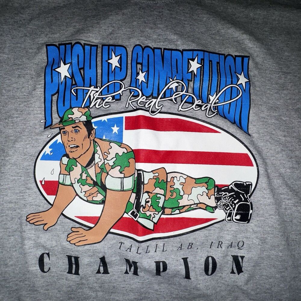 Vintage Tallil AB Iraq Push Up Competition Champion Hanes 2XL OIF T-Shirt RARE